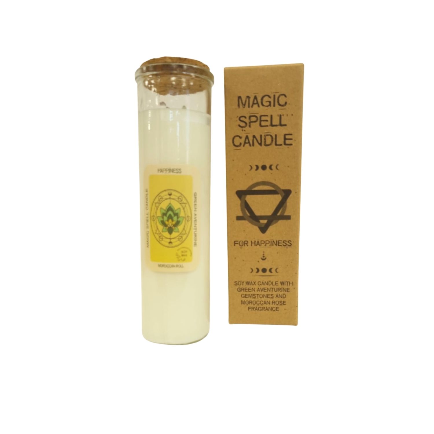 Lumânare Magică - Bucurie CU PIETRE DE AVENTURIN VERDE ȘI TRANDAFIR DIN MAROC